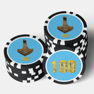 Gouden Thor Hammer blauw zwart 100 gestreepte poke Poker Chips