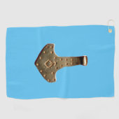 Gouden Thor Hammer blauwe golfhanddoek (Horizontaal)