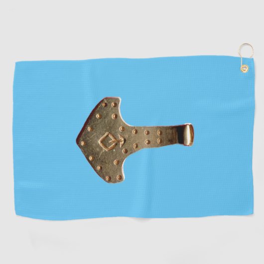 Gouden Thor Hammer blauwe golfhanddoek (Horizontaal)