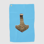 Gouden Thor Hammer blauwe golfhanddoek (Voorkant)
