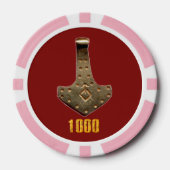Gouden Thor Hammer rode roze 1000 gestreepte poker Chips (Voorkant)