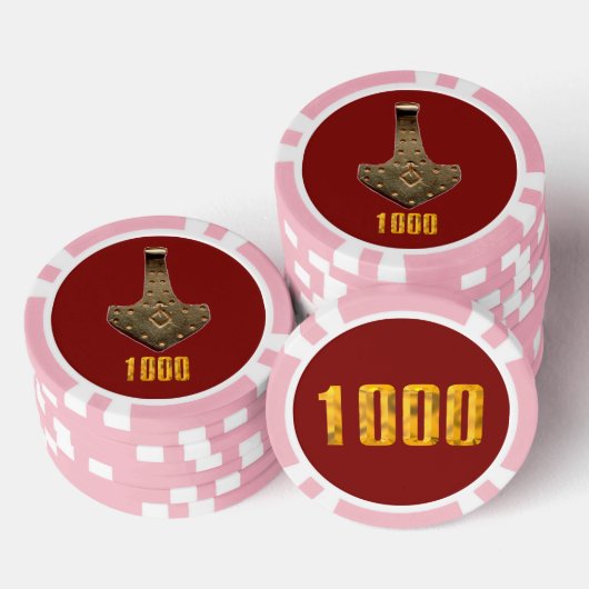 Gouden Thor Hammer rode roze 1000 gestreepte poker Chips (Opstapeling)