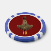 Gouden Thor Hammer rood blauw 10 gestreepte poker Chips (Enkel)