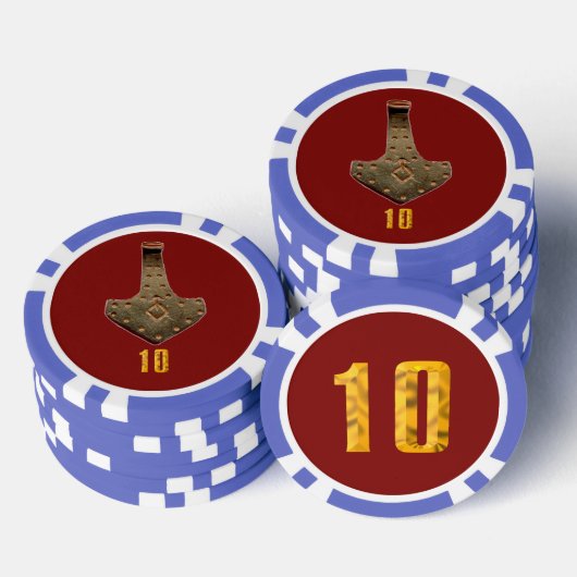 Gouden Thor Hammer rood blauw 10 gestreepte poker Chips (Opstapeling)