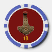 Gouden Thor Hammer rood blauw 10 gestreepte poker Chips (Voorkant)