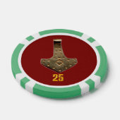 Gouden Thor Hammer rood groen 25 gestreepte pokerc Poker Chips (Enkel)
