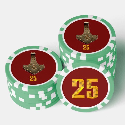Gouden Thor Hammer rood groen 25 gestreepte pokerc Poker Chips (Opstapeling)
