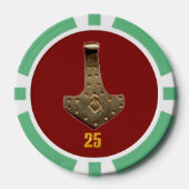 Gouden Thor Hammer rood groen 25 gestreepte pokerc Poker Chips (Voorkant)
