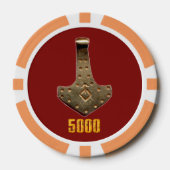 Gouden Thor Hammer rood sinaasappel 5000 streep po Poker Chips (Voorkant)