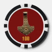 Gouden Thor Hammer rood zwart 100 gestreepte poker Chips (Voorkant)