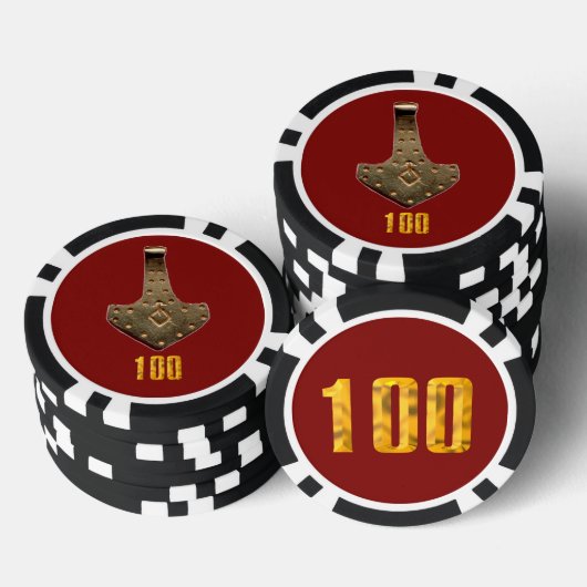 Gouden Thor Hammer rood zwart 100 gestreepte poker Chips (Opstapeling)