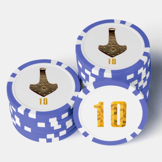 Gouden Thor Hammer wit blauw 10 gestreepte poker c Chips (Opstapeling)