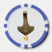 Gouden Thor Hammer wit blauw 10 gestreepte poker c Poker Chips (Voorkant)