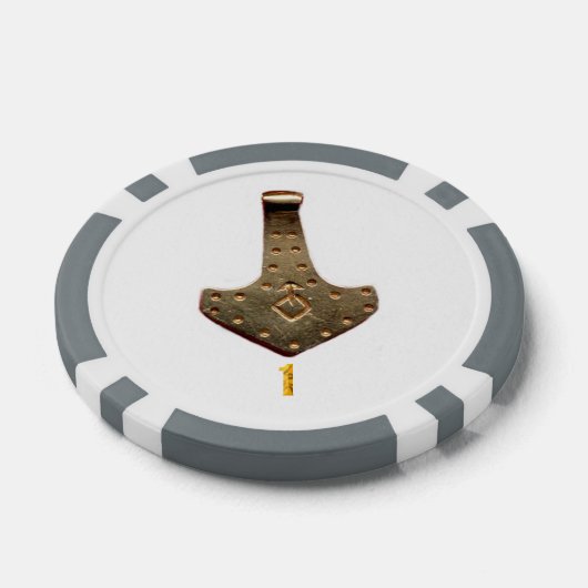 Gouden Thor Hammer wit grijs 1 gestreepte pokerchi Poker Chips (Enkel)