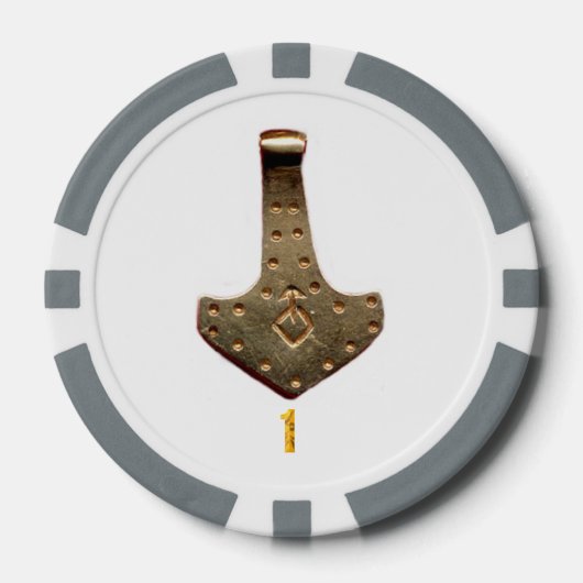 Gouden Thor Hammer wit grijs 1 gestreepte pokerchi Poker Chips (Voorkant)