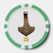 Gouden Thor Hammer wit groen 25 gestreepte pokerch Poker Chips (Voorkant)