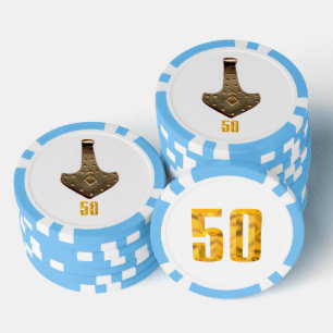 Gouden Thor Hammer wit ltblue 50 streep poker chip