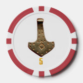 Gouden Thor Hammer wit rood 5 gestreepte poker chi Chips (Voorkant)