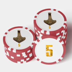 Gouden Thor Hammer wit rood 5 gestreepte poker chi Chips