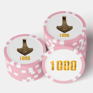 Gouden Thor Hammer wit roze 1K gestreepte poker ch Chips