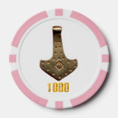 Gouden Thor Hammer wit roze 1K gestreepte poker ch Chips (Voorkant)