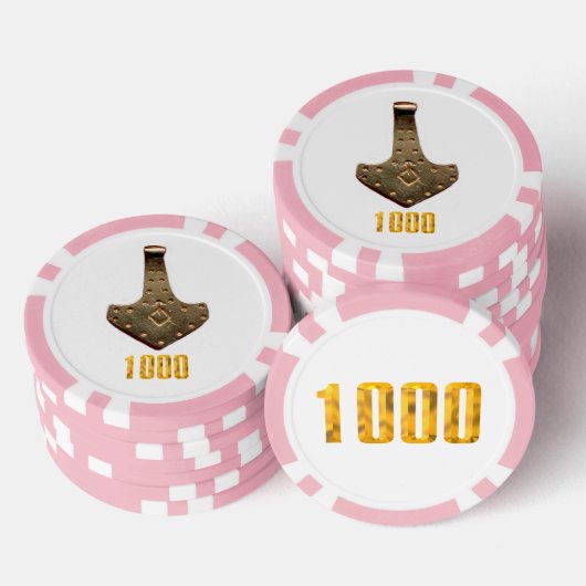 Gouden Thor Hammer wit roze 1K gestreepte poker ch Chips (Opstapeling)