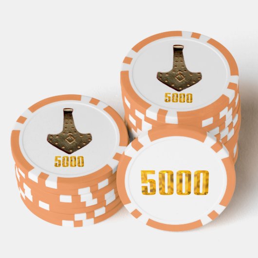 Gouden Thor Hammer wit sinaasappel 5K streep poker Chips (Opstapeling)