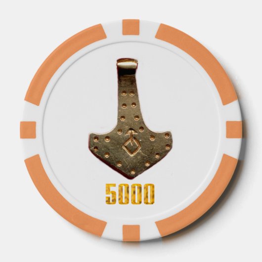 Gouden Thor Hammer wit sinaasappel 5K streep poker Poker Chips (Voorkant)
