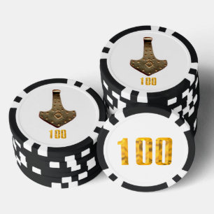 Gouden Thor Hammer witte blk 100 gestreepte poker  Chips