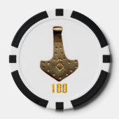 Gouden Thor Hammer witte blk 100 gestreepte poker  Chips (Voorkant)