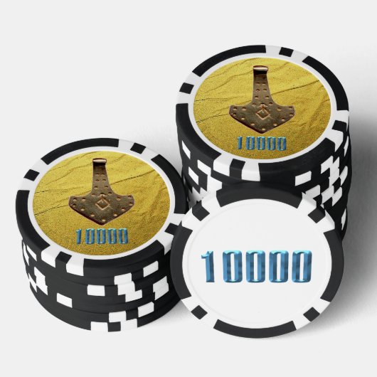 Gouden Thor Hammer witte blkb 10K gestreepte poker Chips (Opstapeling)