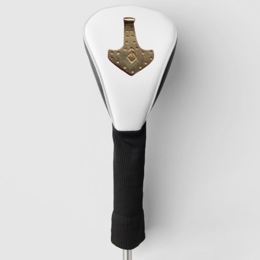 Gouden Thor Hammer witte golfclub driver cover (Voorkant)