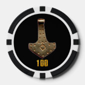 Gouden Thor Hammer zwart 100 streep poker chip (Voorkant)