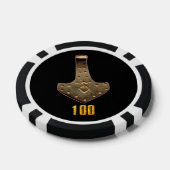 Gouden Thor Hammer zwart 100 streep poker chip (Enkel)