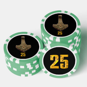 Gouden Thor Hammer zwart groen 25 gestreepte poker Chips