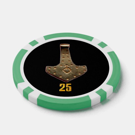 Gouden Thor Hammer zwart groen 25 gestreepte poker Poker Chips (Enkel)