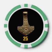Gouden Thor Hammer zwart groen 25 gestreepte poker Poker Chips (Voorkant)
