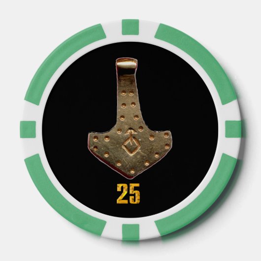 Gouden Thor Hammer zwart groen 25 gestreepte poker Poker Chips (Voorkant)