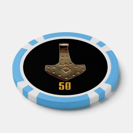 Gouden Thor Hammer zwart lblue 50 gestreepte poker Poker Chips (Enkel)