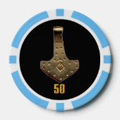 Gouden Thor Hammer zwart lblue 50 gestreepte poker Poker Chips (Voorkant)