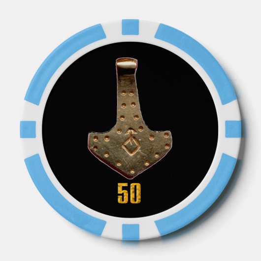 Gouden Thor Hammer zwart lblue 50 gestreepte poker Poker Chips (Voorkant)