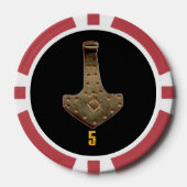 Gouden Thor Hammer zwart rood 5 gestreepte poker c Chips (Voorkant)
