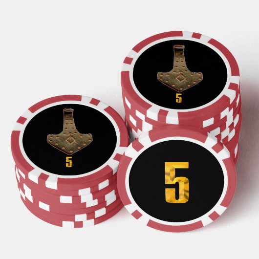 Gouden Thor Hammer zwart rood 5 gestreepte poker c Chips (Opstapeling)