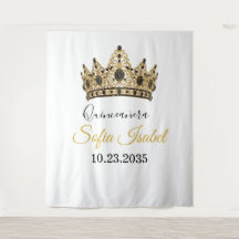 Gouden Tiara Aangepaste Quinceañera Wandtapijt