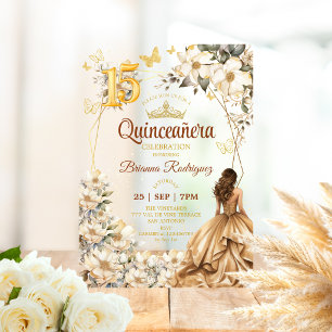 Gouden Tiara Bloemengeel Quinceañera Acryl Uitnodigingen