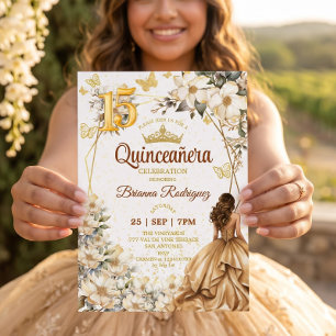 Gouden Tiara Bloemengeel Quinceañera  Kaart
