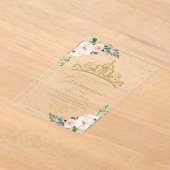 Gouden Tiara Blush Bloemen Quinceañera Acryl Uitnodigingen (Laagn)
