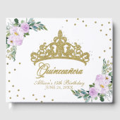 Gouden Tiara Blush Paarse Lila Bloemen Quinceanera Gastenboek (Voorkant)