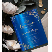 Gouden Tiara, Diamanten Metallic Blauw Quinceañera Kaart