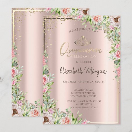 Gouden Tiara, Diamanten, Rozen Roos Gouden Quincea Kaart (Voorkant / Achterkant)